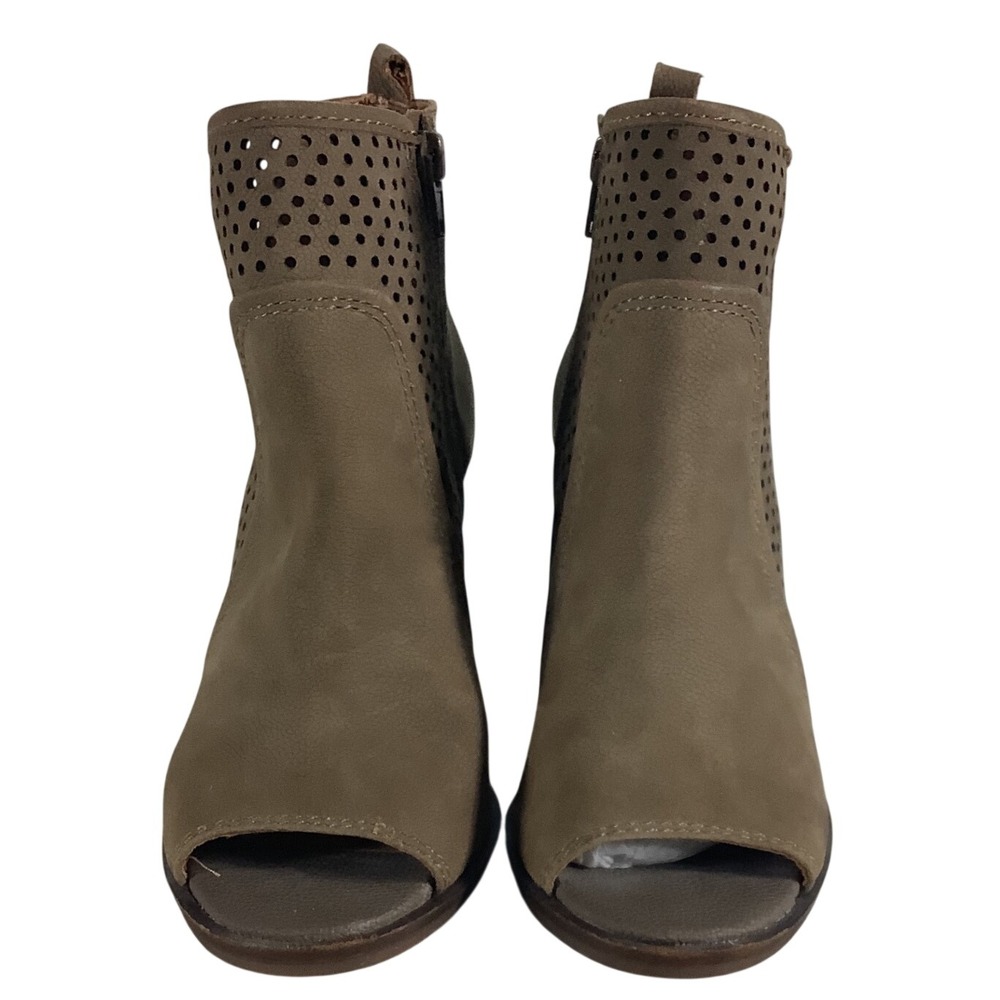 Lucky Brand Lakmeh Taupe Leather Perforated Peep Toe Booties Womens 6.5 M